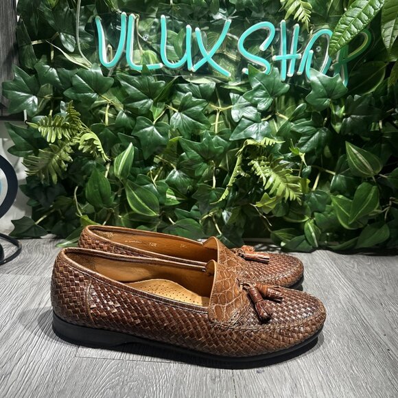 Vintage Mezlan Exotic Brown Crocodile Dress Shoes Mens 10.5 Tassel Loafers Spain main image 12